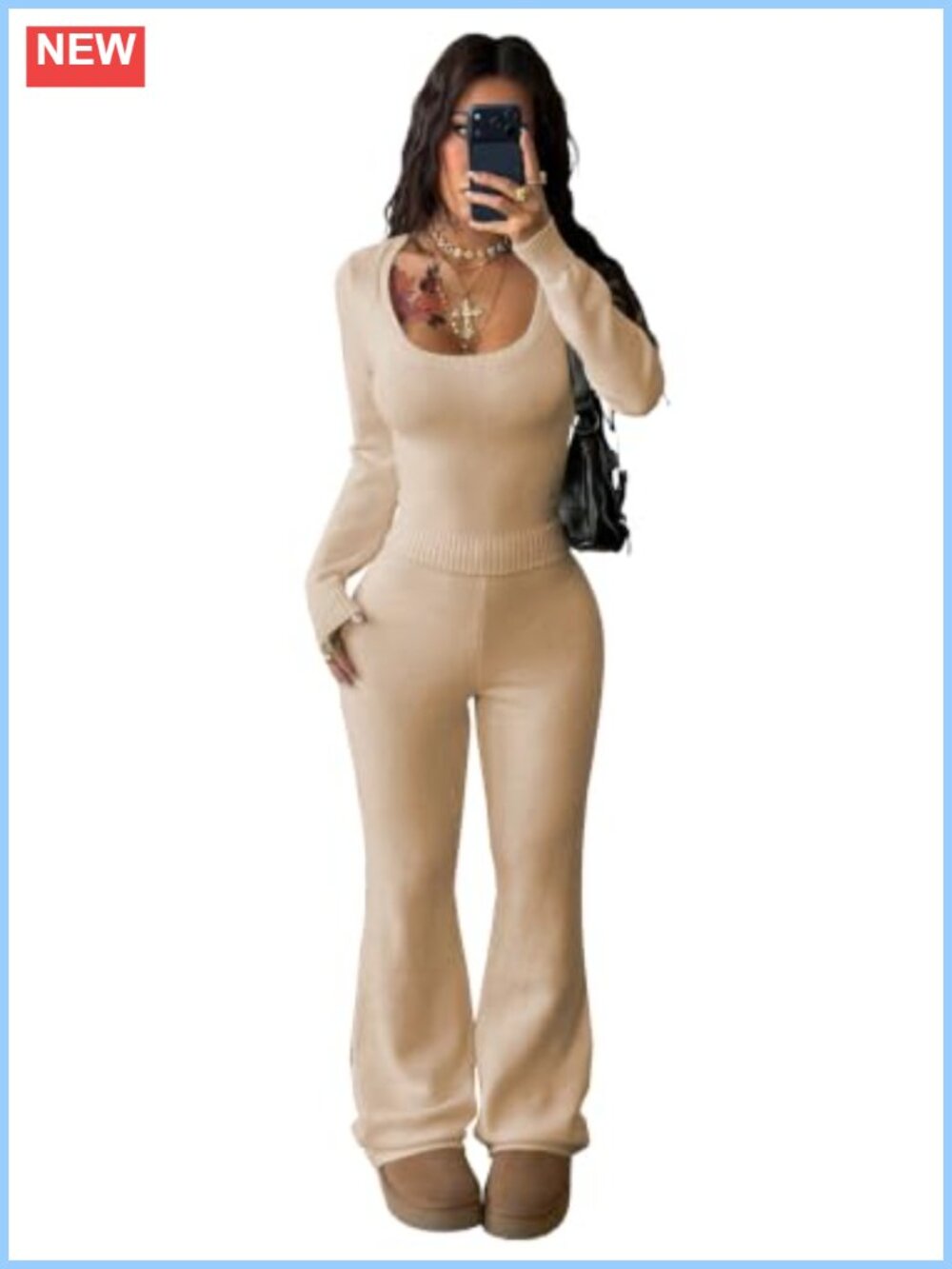 Wool Blend Knit Sweater & Wide Leg Pant Matching Set